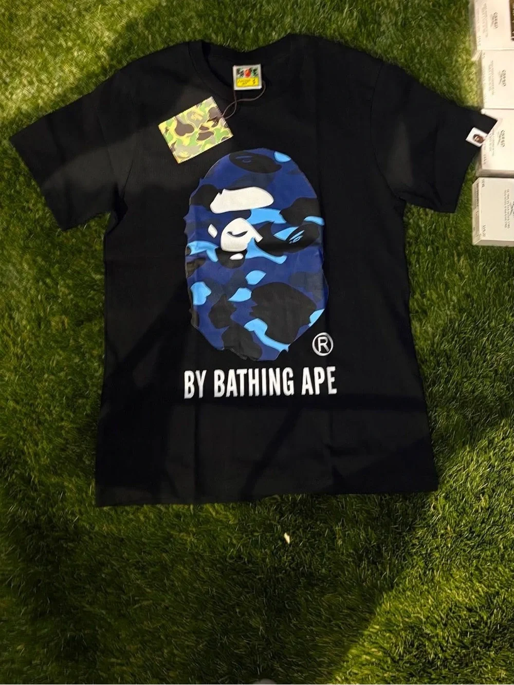 Bape White Tee with Black Ape Outline Graphic